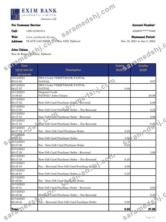Djibouti Exim Bank statement